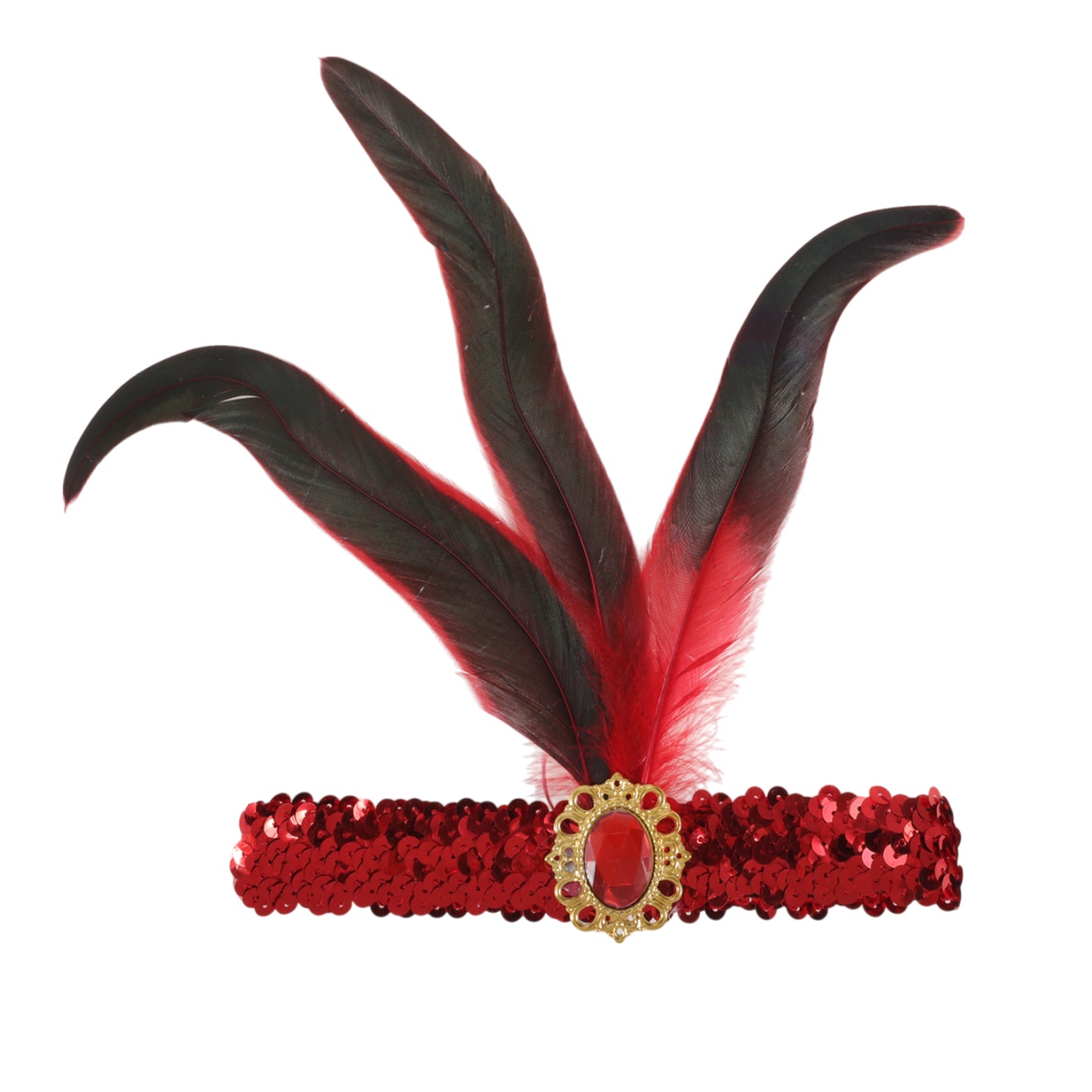 Feather Sequins Headband for Women Red 1 Pc