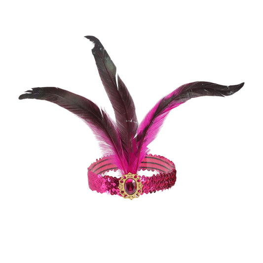Feather Sequins Headband for Women Rose Red 1 Pc