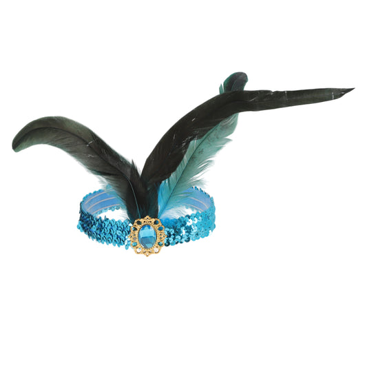 Feather Sequins Headband for Women Lake Blue 1 Pc