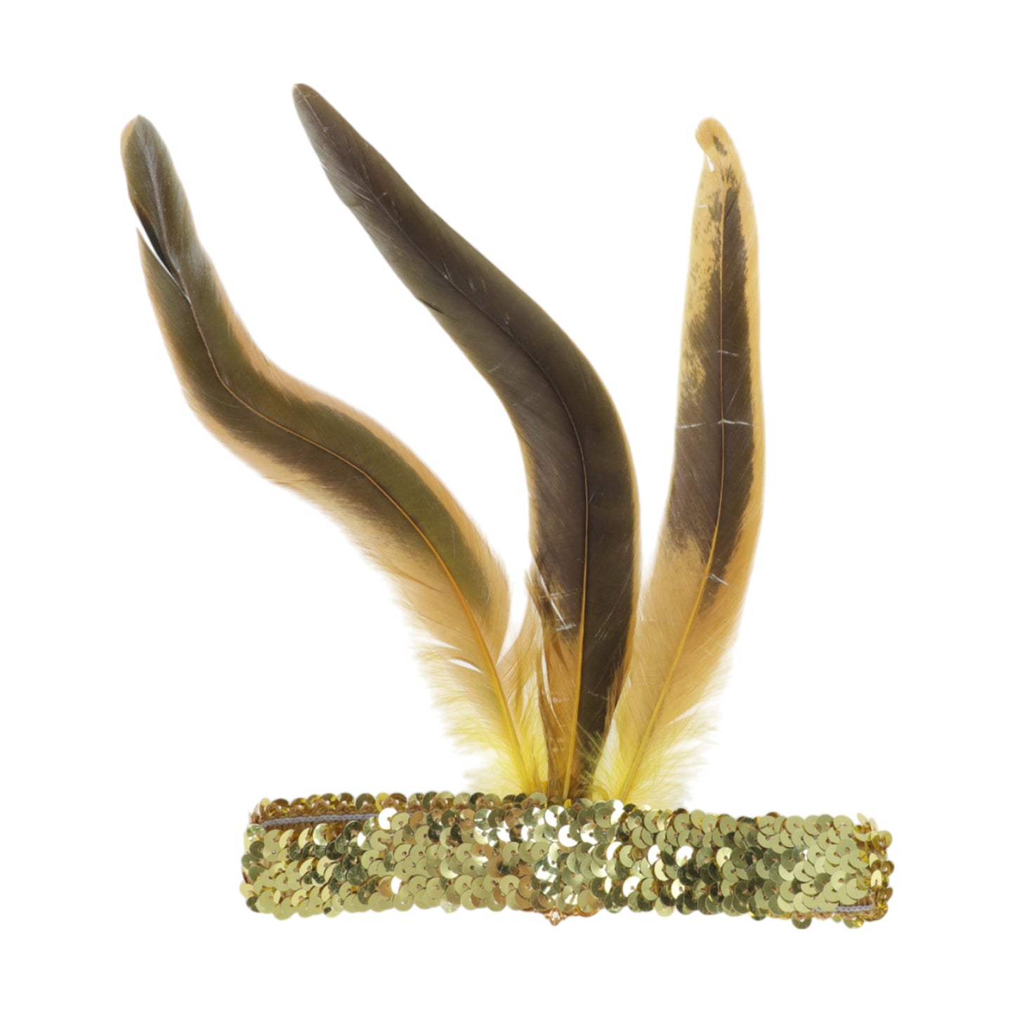 Diadema de plumas y lentejuelas para mujer, tono dorado, 1 pieza
