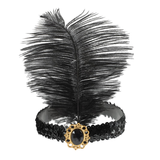 Feather Faux Diamond Sequins Headband for Women Black 1 Pc