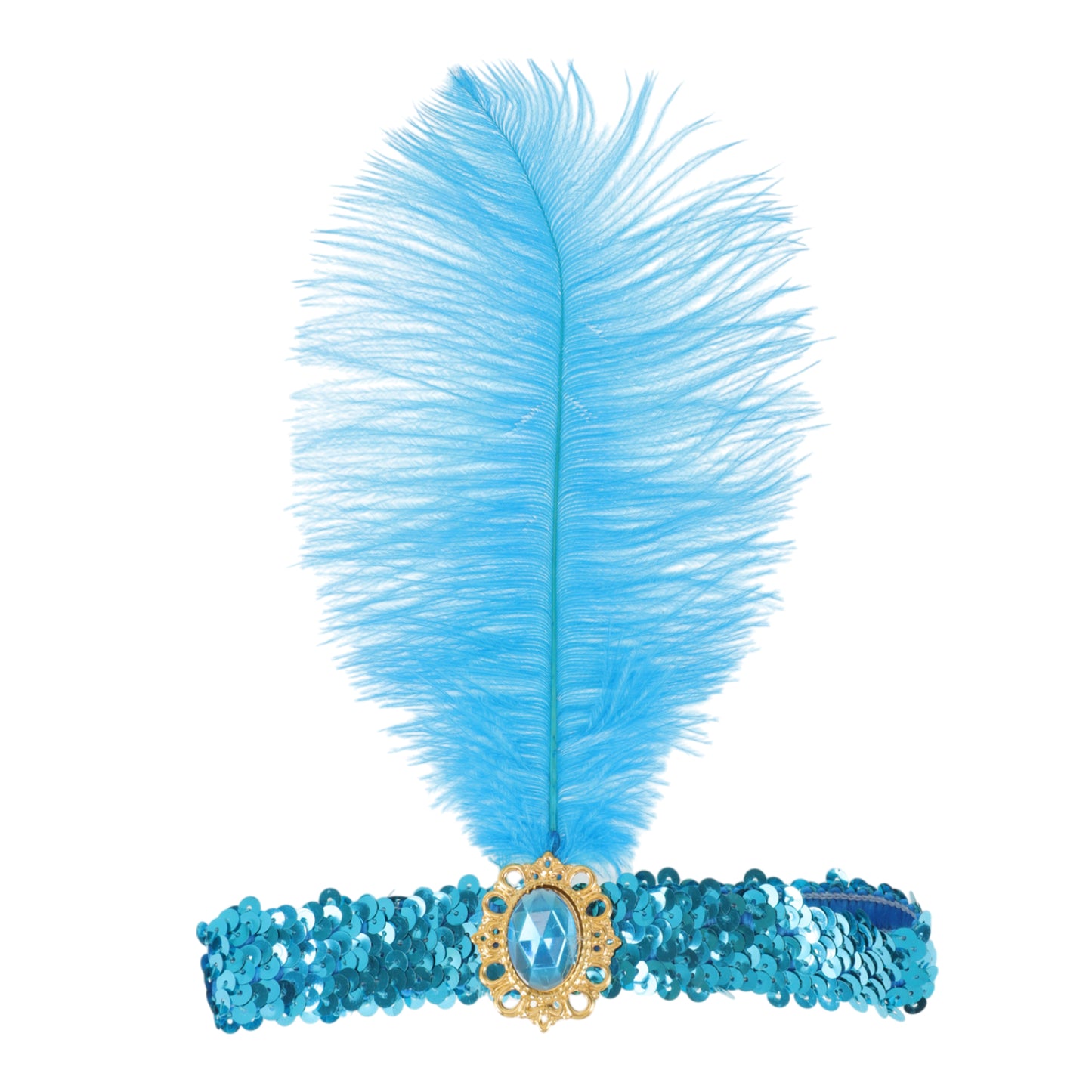 Feather Faux Diamond Sequins Headband for Women Lake Blue 1 Pc