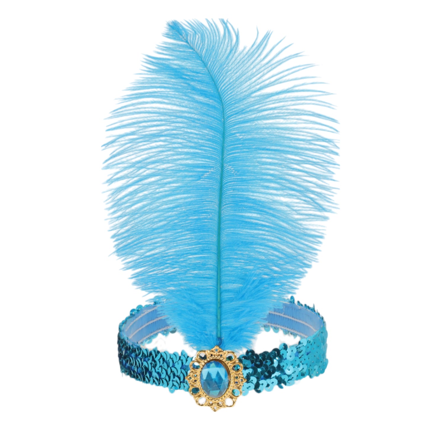 Feather Faux Diamond Sequins Headband for Women Lake Blue 1 Pc