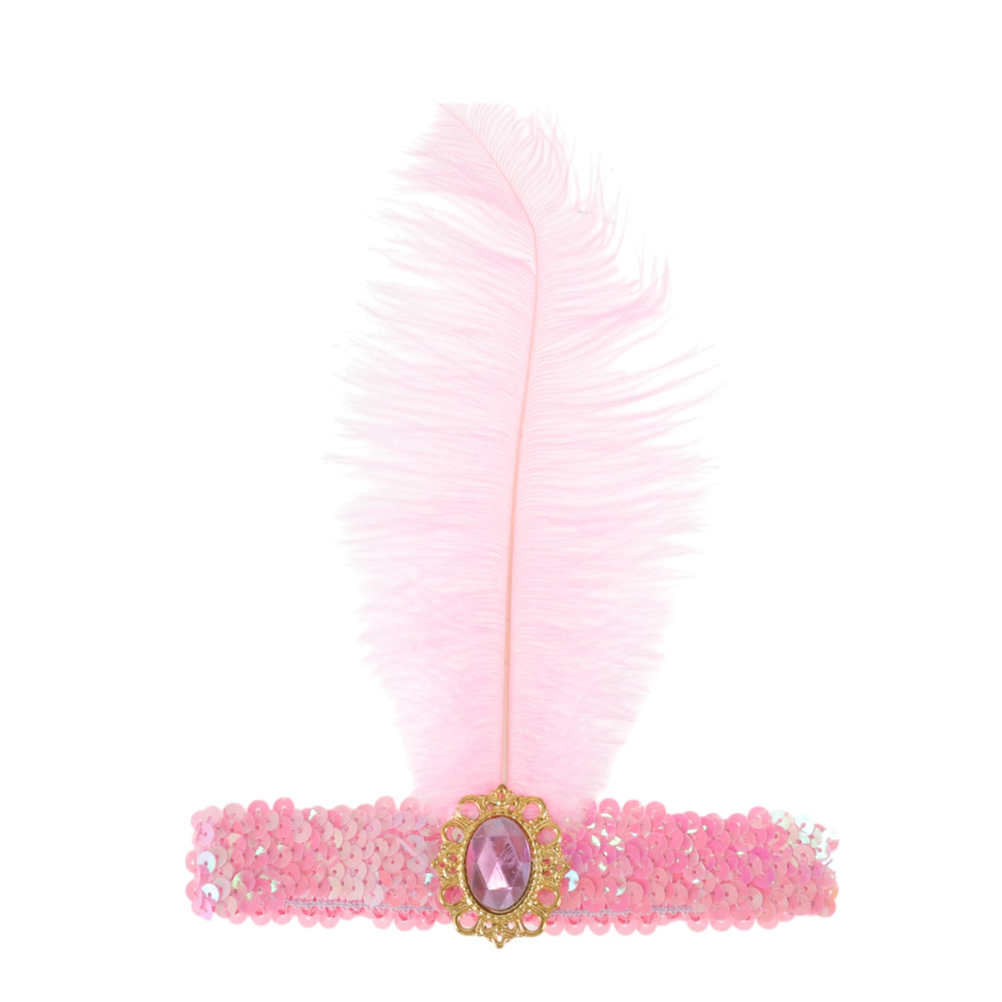 Diadema con plumas y lentejuelas de imitación de diamante para mujer, color rosa, 1 unidad