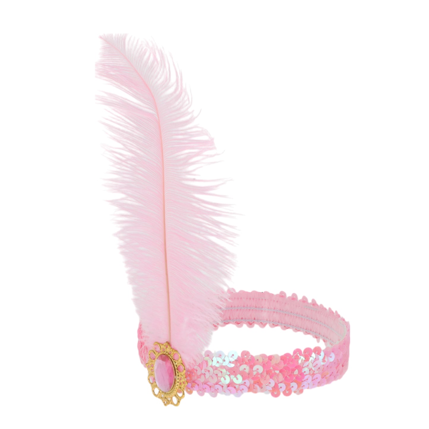 Diadema con plumas y lentejuelas de imitación de diamante para mujer, color rosa, 1 unidad