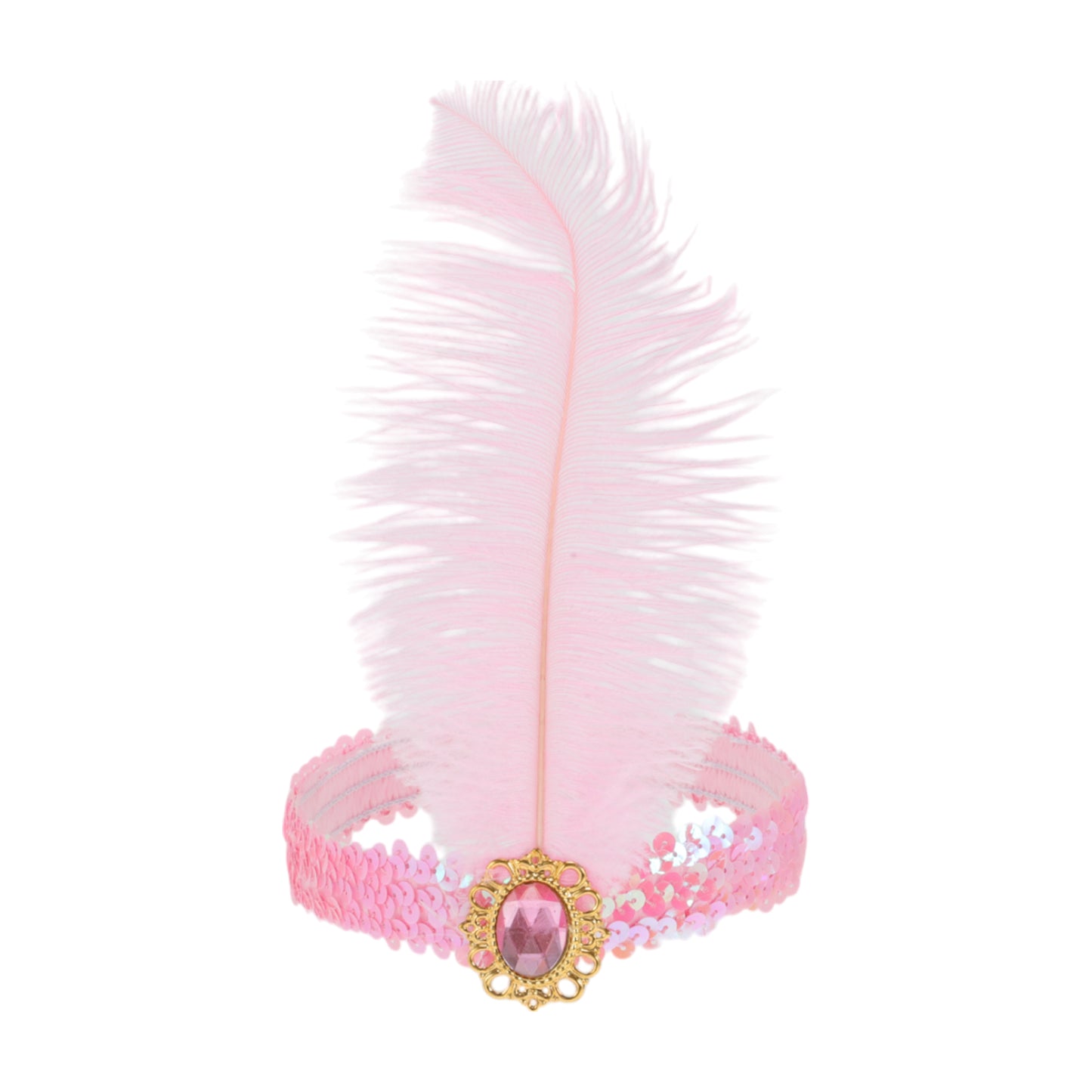 Diadema con plumas y lentejuelas de imitación de diamante para mujer, color rosa, 1 unidad