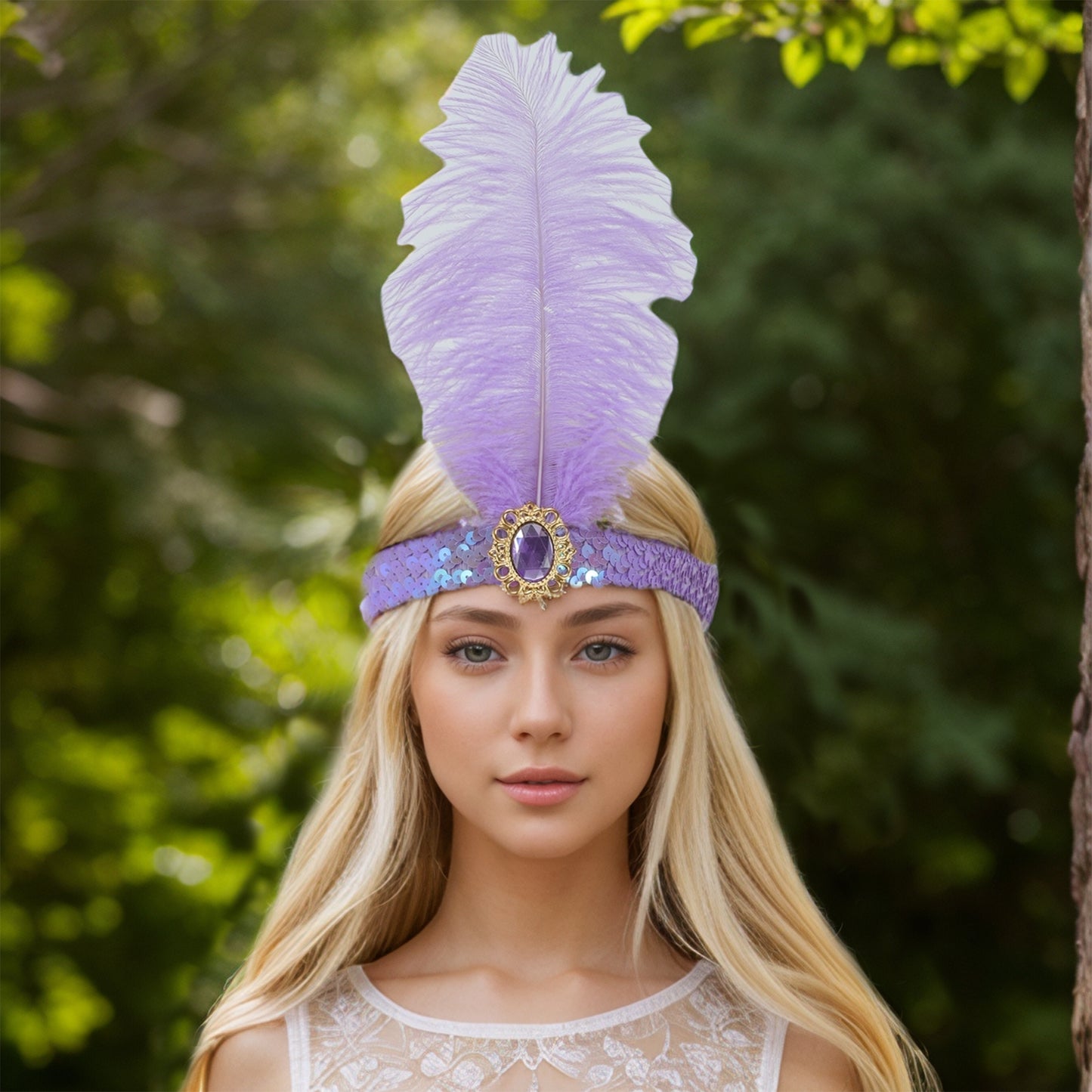 Feather Faux Diamond Sequins Headband for Women Light Purple 1 Pc