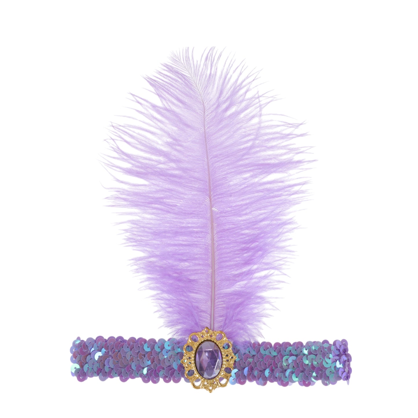 Feather Faux Diamond Sequins Headband for Women Light Purple 1 Pc