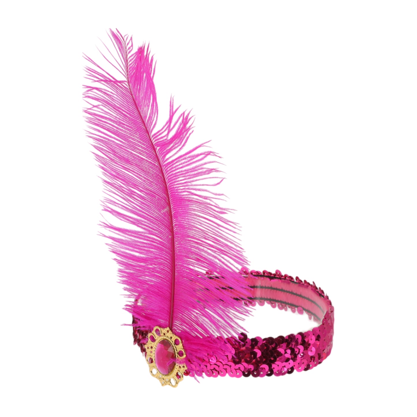 Diadema con plumas y lentejuelas de imitación de diamante para mujer, color rosa y morado, 1 unidad
