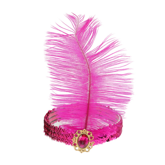 Diadema con plumas y lentejuelas de imitación de diamante para mujer, color rosa y morado, 1 unidad