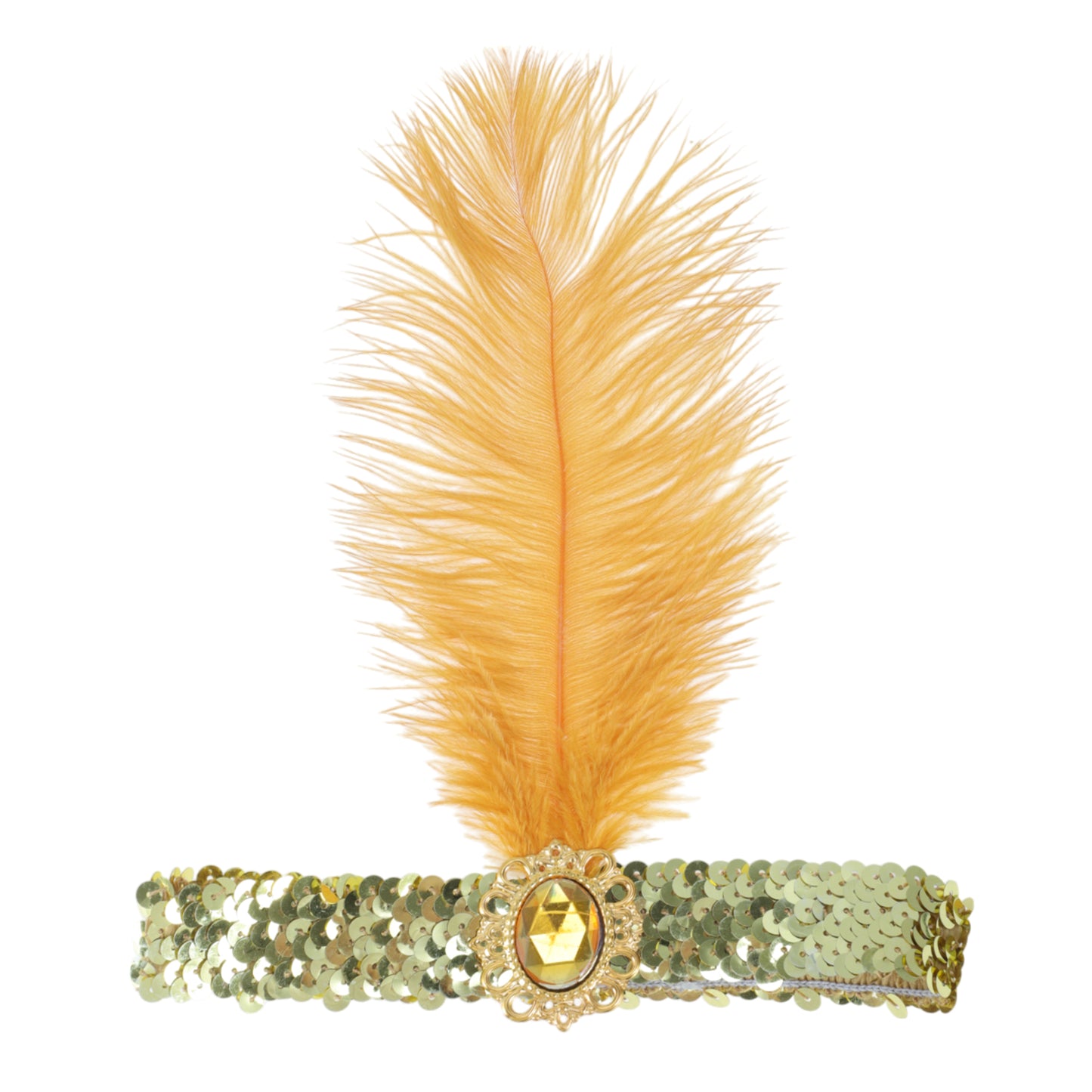 Feather Faux Diamond Sequins Headband for Women Gold Tone 1 Pc