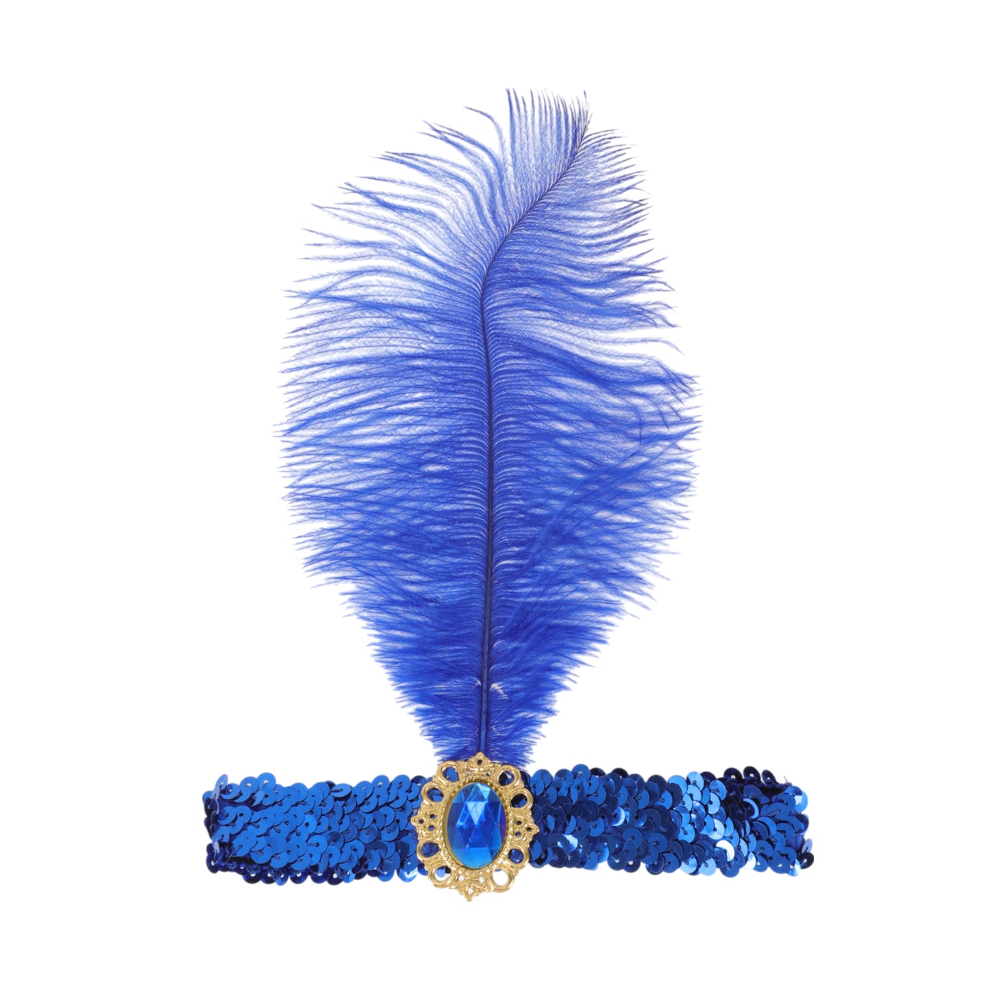 Diadema con plumas y lentejuelas de imitación de diamante para mujer, color azul, 1 unidad