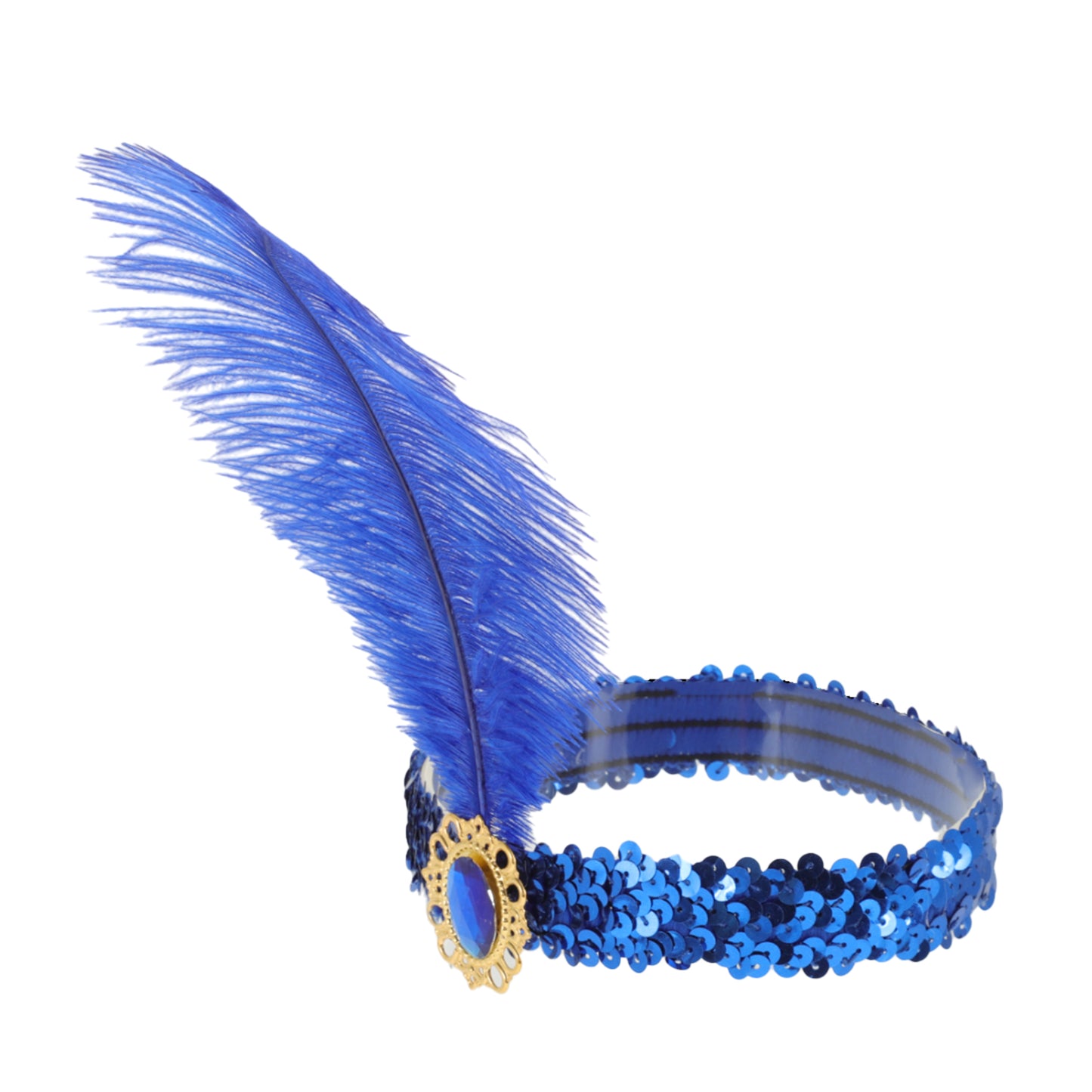 Diadema con plumas y lentejuelas de imitación de diamante para mujer, color azul, 1 unidad