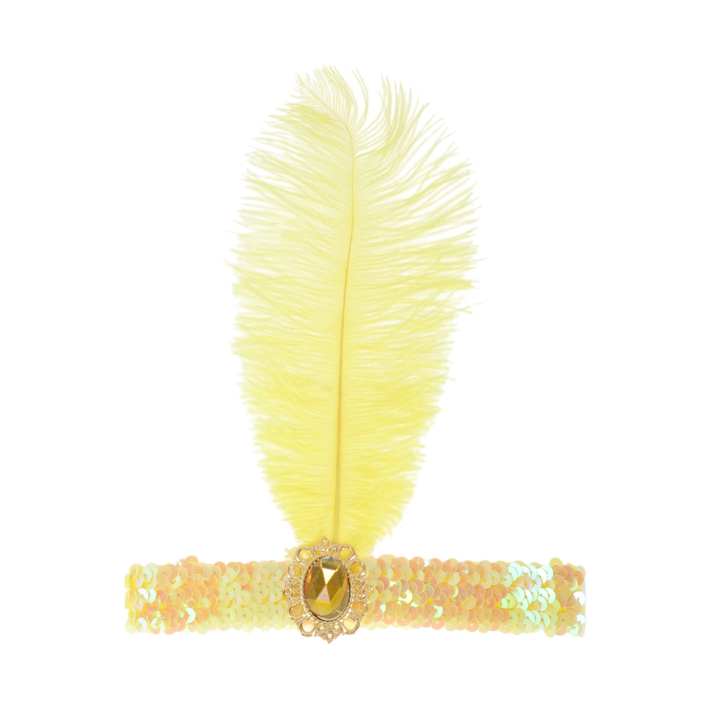 Diadema con plumas y lentejuelas de imitación de diamante para mujer, color amarillo, 1 unidad