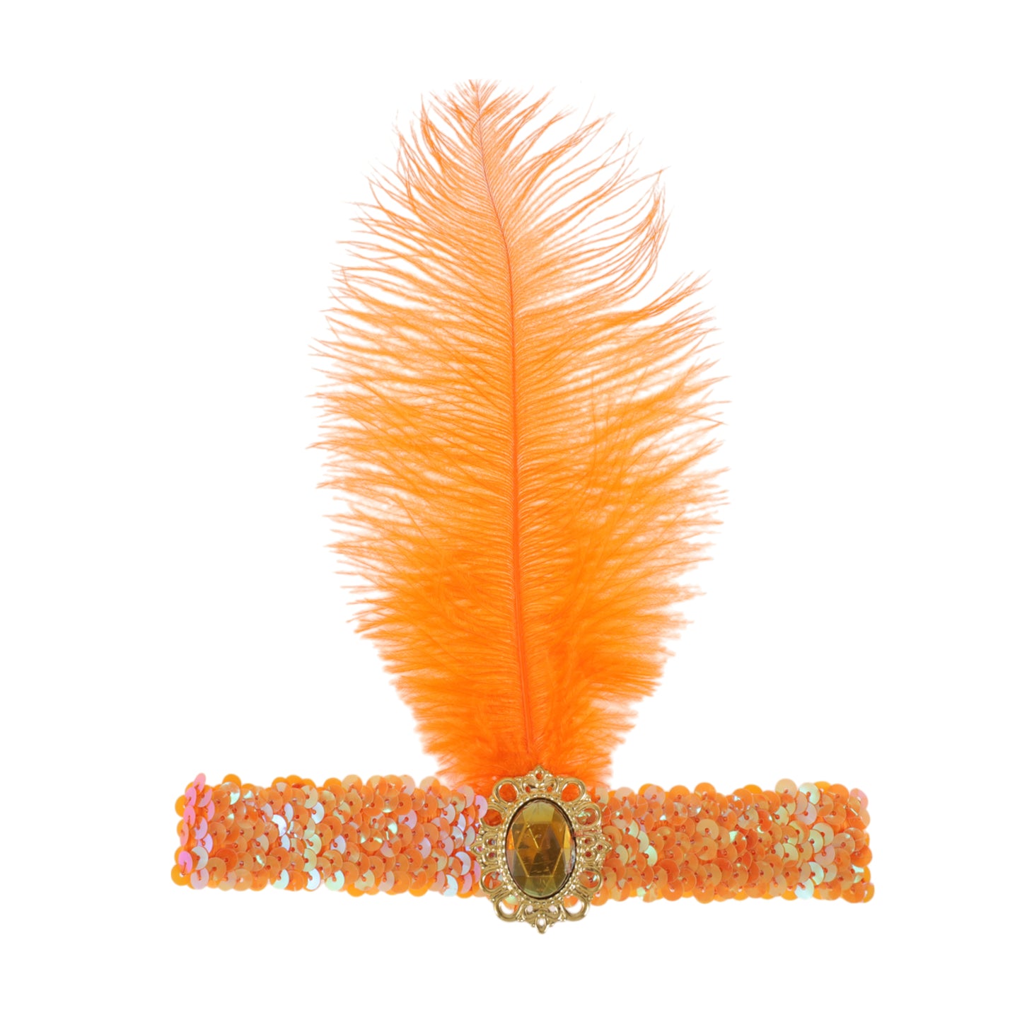 Diadema con plumas y lentejuelas de imitación de diamante para mujer, color naranja, 1 unidad