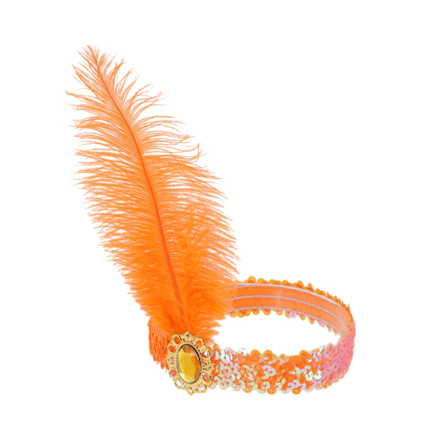 Diadema con plumas y lentejuelas de imitación de diamante para mujer, color naranja, 1 unidad