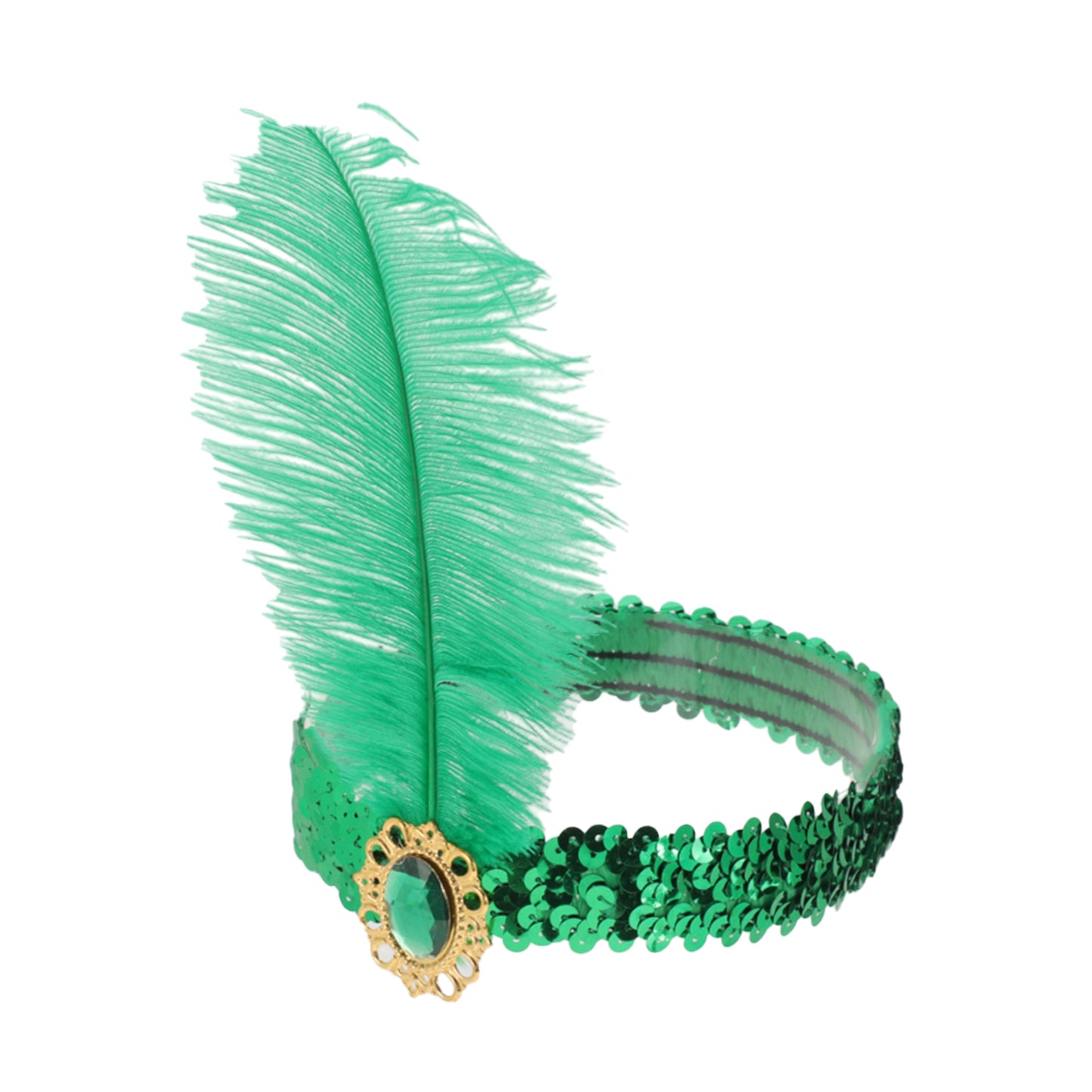 Diadema con plumas y lentejuelas de imitación de diamante para mujer, color verde, 1 unidad