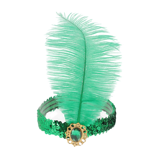 Diadema con plumas y lentejuelas de imitación de diamante para mujer, color verde, 1 unidad