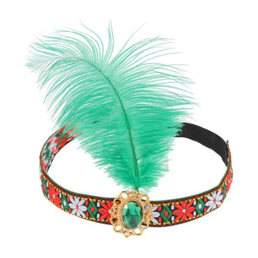 Diadema de plumas estilo tribal para mujer, color verde, 1 unidad