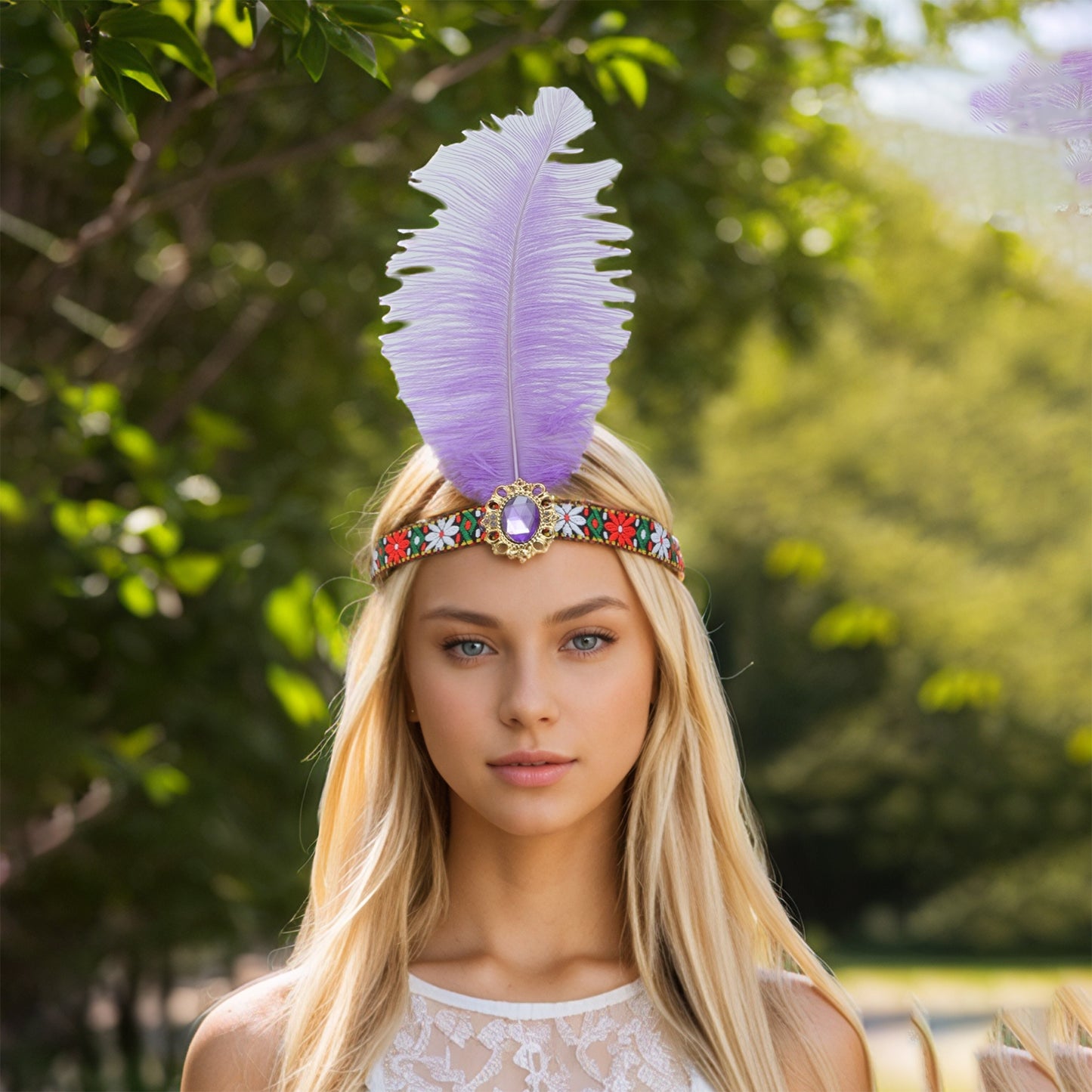Diadema de plumas estilo tribal para mujer, color morado claro, 1 unidad