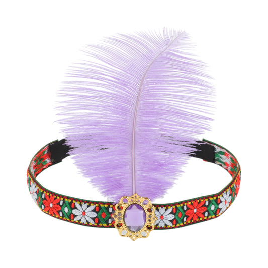 Diadema de plumas estilo tribal para mujer, color morado claro, 1 unidad