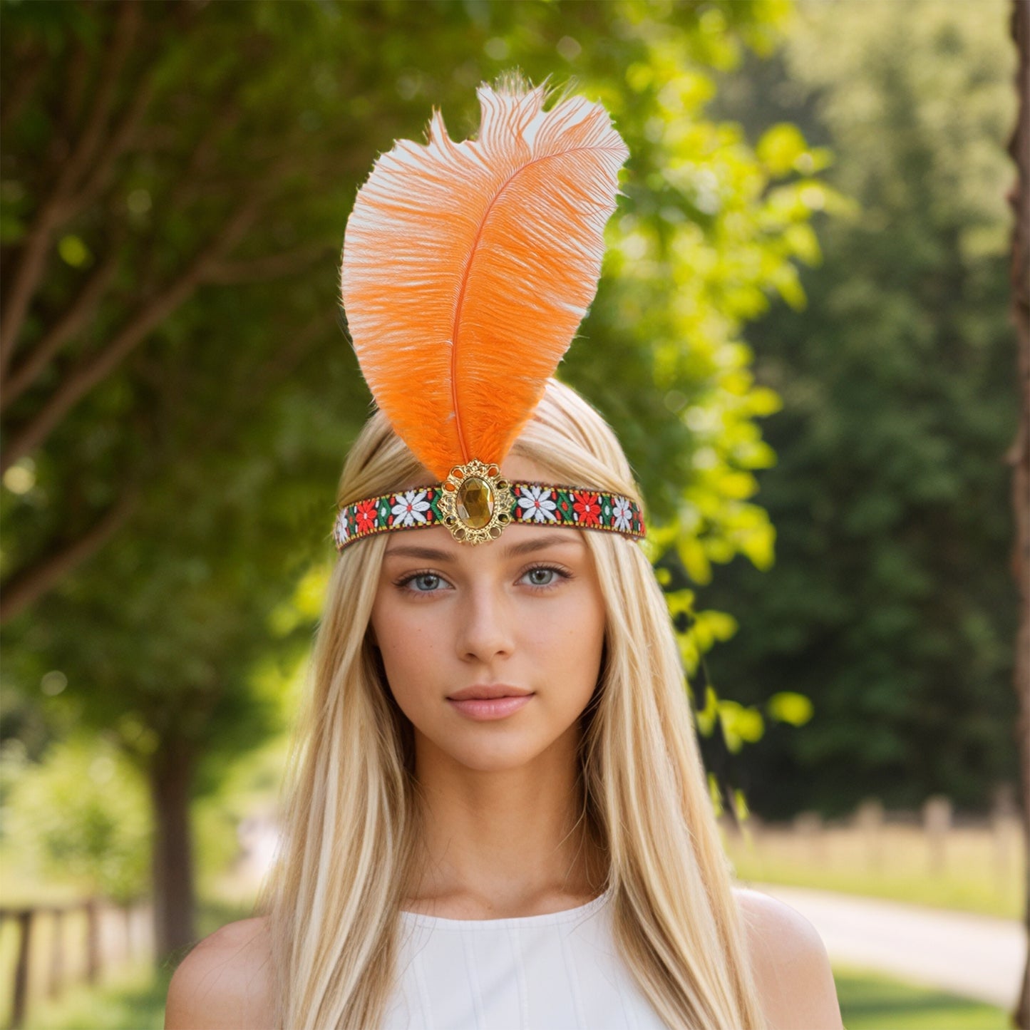 Tribal Style Feather Headband for Women Orange 1 Pc