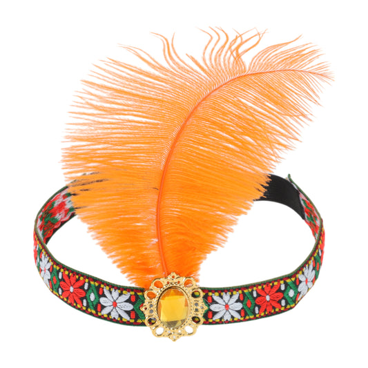 Diadema de plumas estilo tribal para mujer, color naranja, 1 unidad