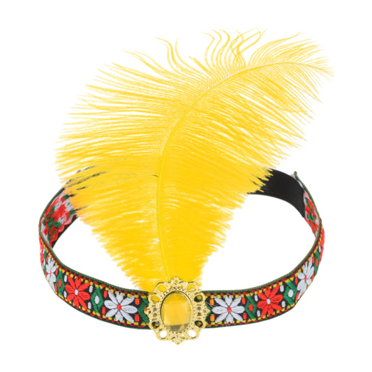 Diadema de plumas estilo tribal para mujer, tono dorado y amarillo, 1 unidad