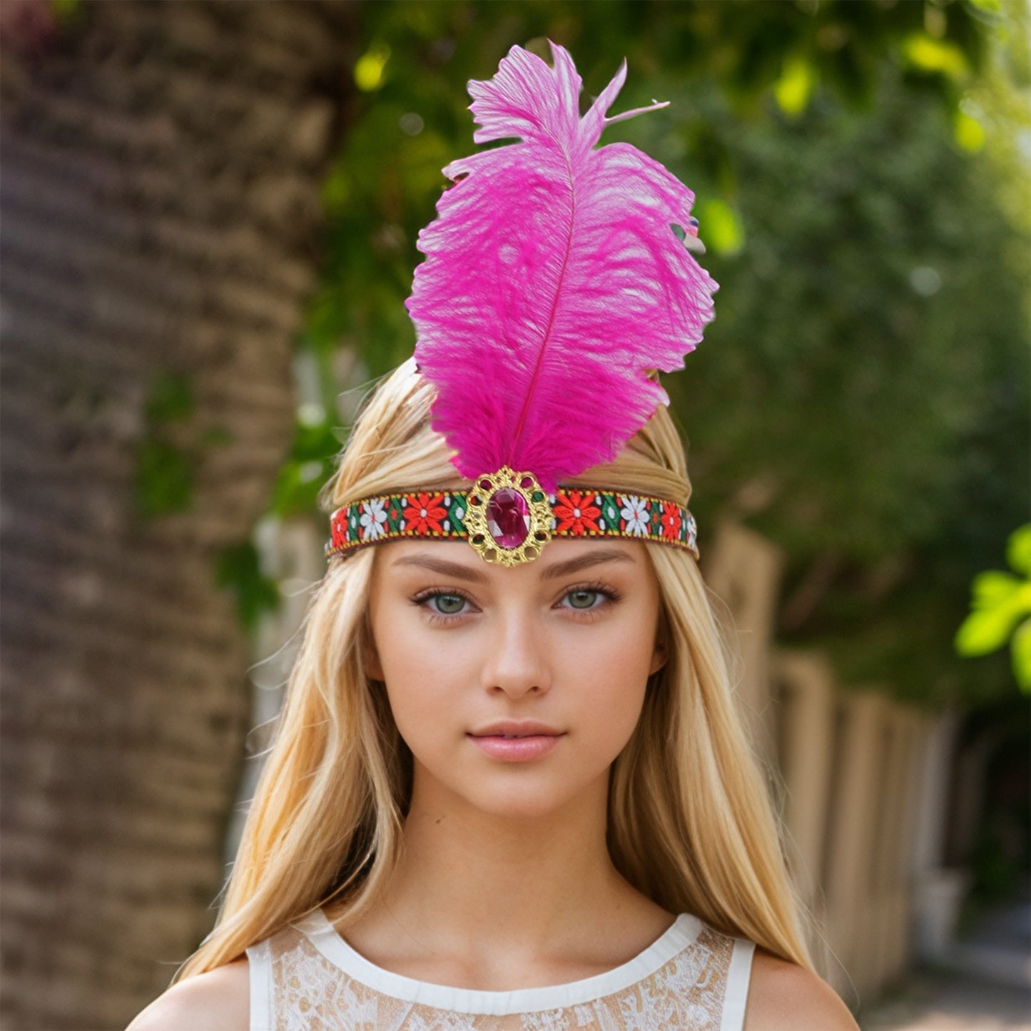 Tribal Style Feather Headband for Women Rose Purple 1 Pc