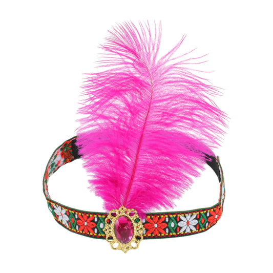 Diadema de plumas estilo tribal para mujer, color rosa y morado, 1 unidad
