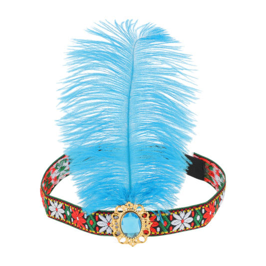 Diadema de plumas estilo tribal para mujer, color azul lago, 1 unidad
