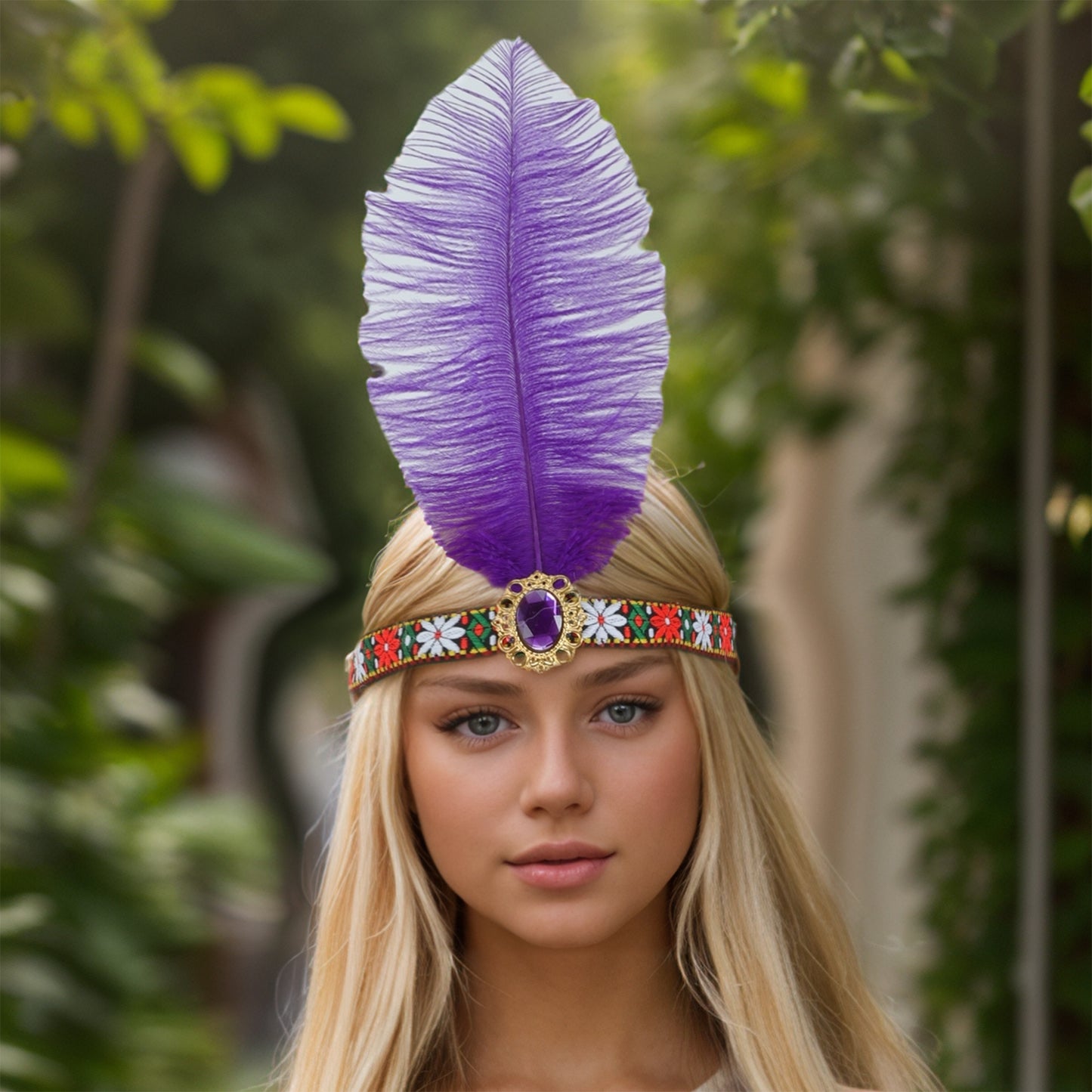 Tribal Style Feather Headband for Women Dark Purple 1 Pc