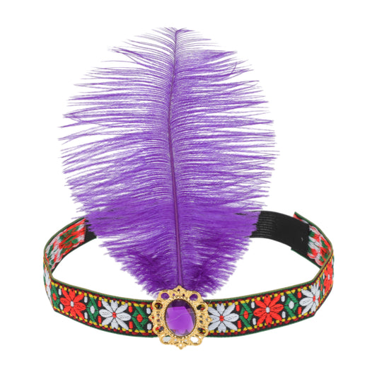 Diadema de plumas estilo tribal para mujer, color morado oscuro, 1 unidad
