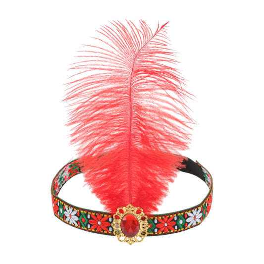 Diadema de plumas estilo tribal para mujer, color rojo, 1 unidad