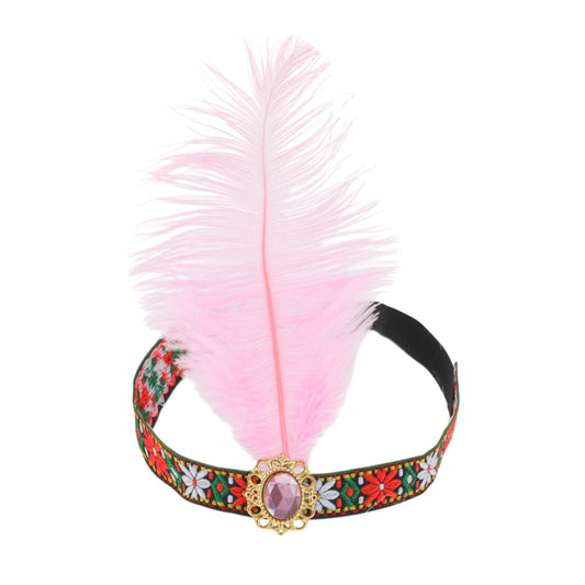 Diadema de plumas estilo tribal para mujer, color rosa, 1 unidad
