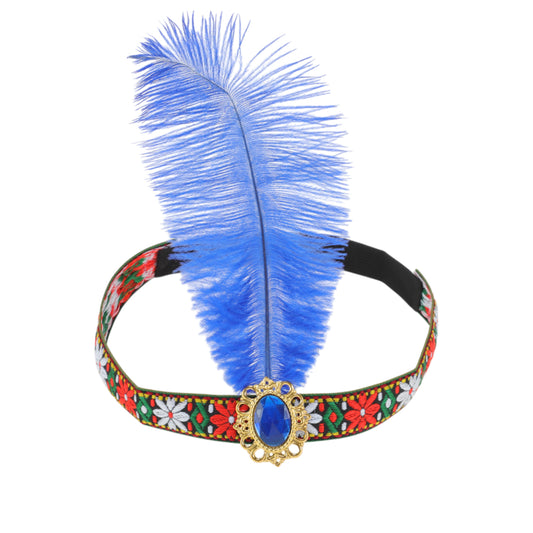 Diadema de plumas estilo tribal para mujer, color azul, 1 unidad