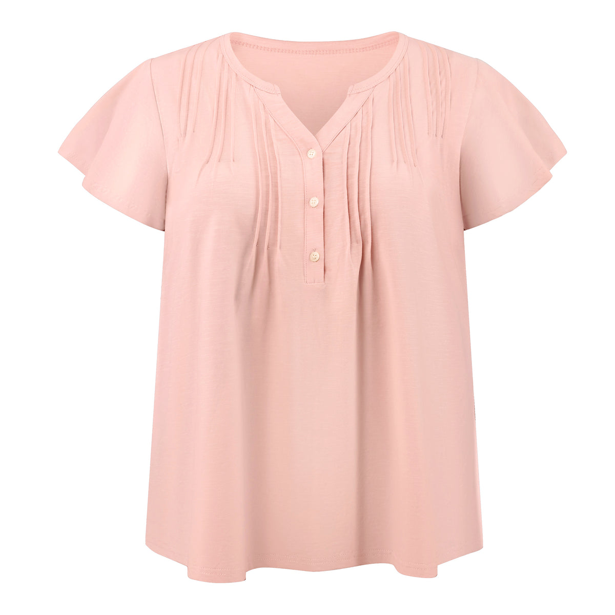 [PACK SALES] Women's Plus Size 2 Pieces Tops Pintuck Front Short Sleeves Notch V Neck Blouses