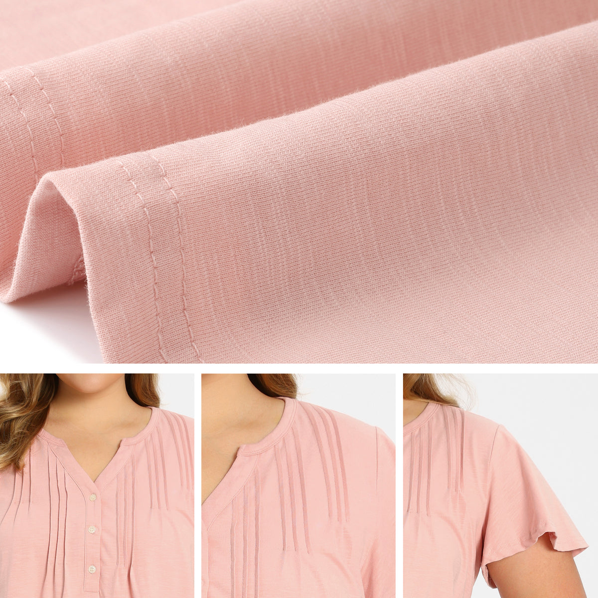 [PACK SALES] Women's Plus Size 2 Pieces Tops Pintuck Front Short Sleeves Notch V Neck Blouses