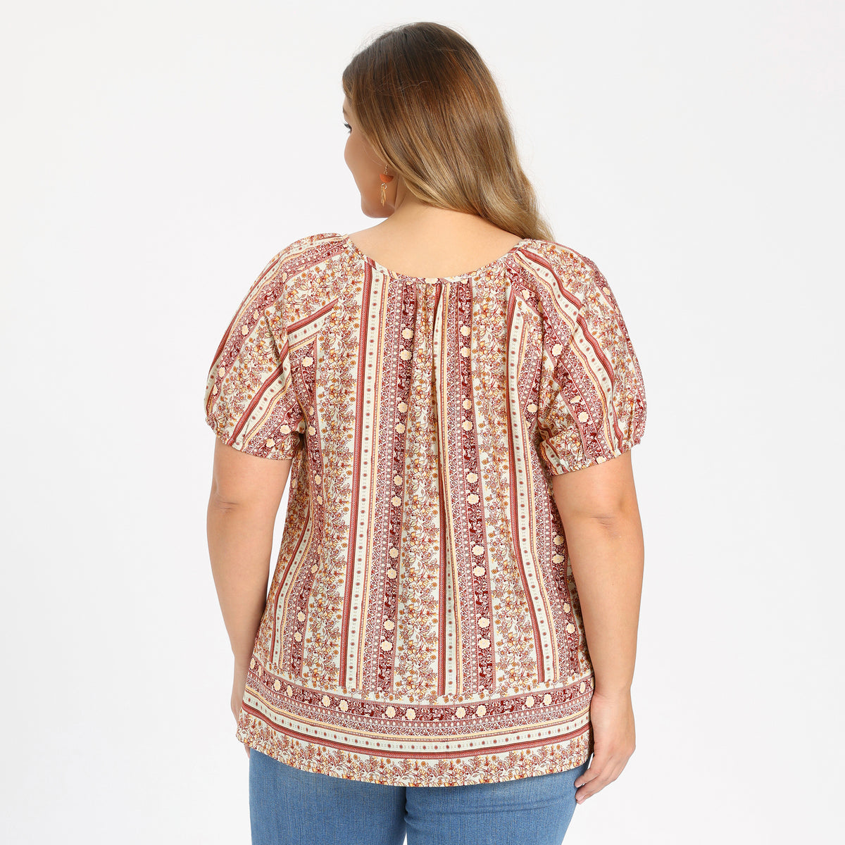 [PACK SALES] Women's Plus Size 2 Pieces Summer Tops Boho Floral Round Neck Vacation and Plaid Notched V-Neck Blouse