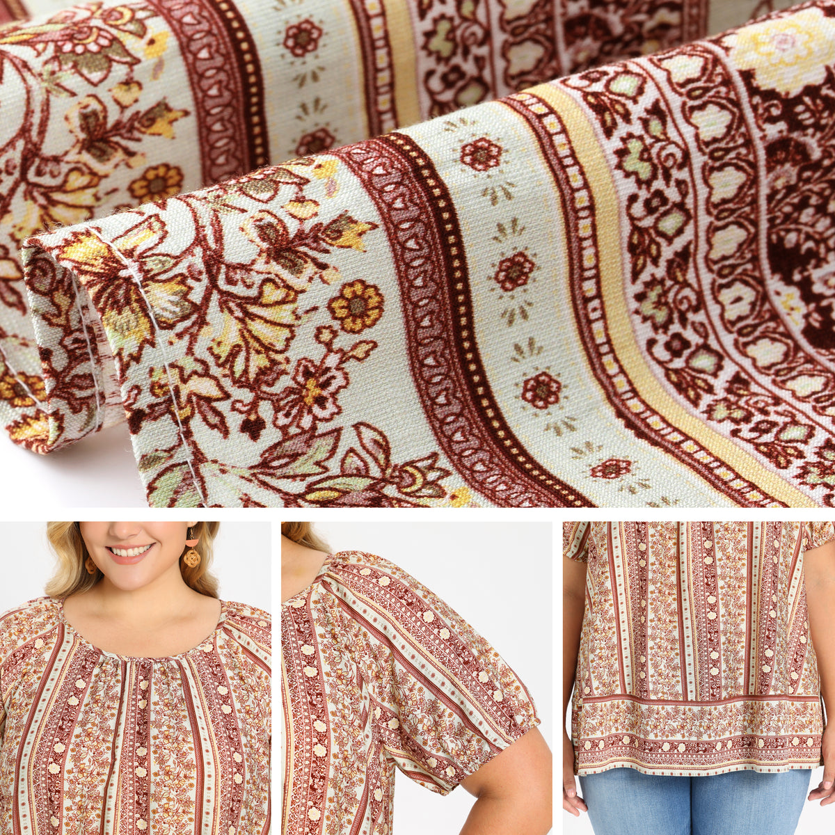 [PACK SALES] Women's Plus Size 2 Pieces Summer Tops Boho Floral Round Neck Vacation and Plaid Notched V-Neck Blouse
