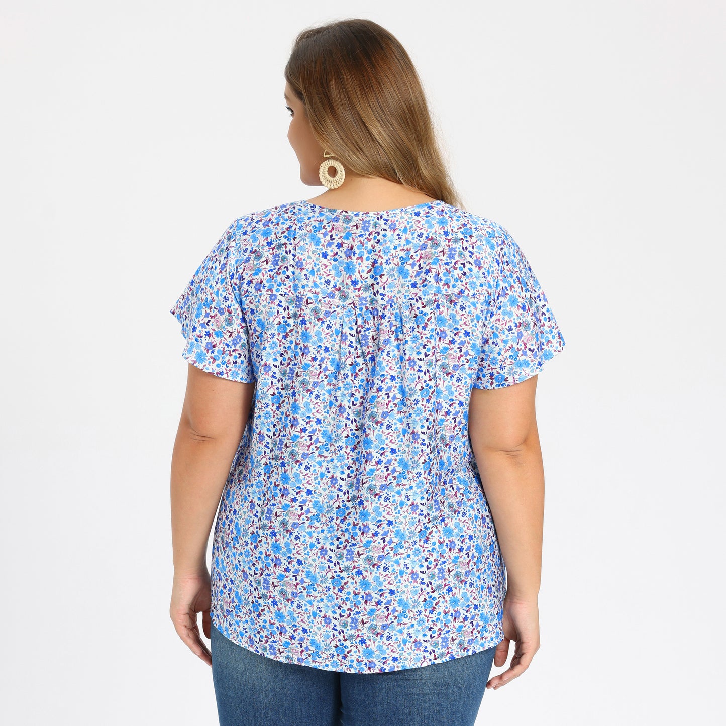 [PACK SALES] Women's Plus Size 2 Pieces Blouse Pleats and Pintucked Trim Front Tie Neck Tops Short Sleeves Summer Blouses