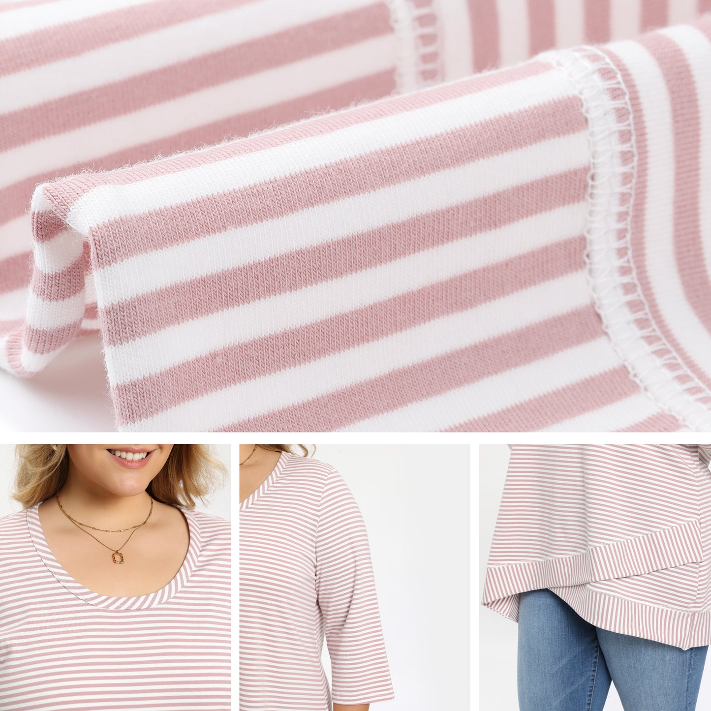 [PACK SALES] Women's Plus Size 2 Pieces Tops Striped Scoop Neck Crossover High Low Hem Loose Casual Tunic Top Plaid Blouse