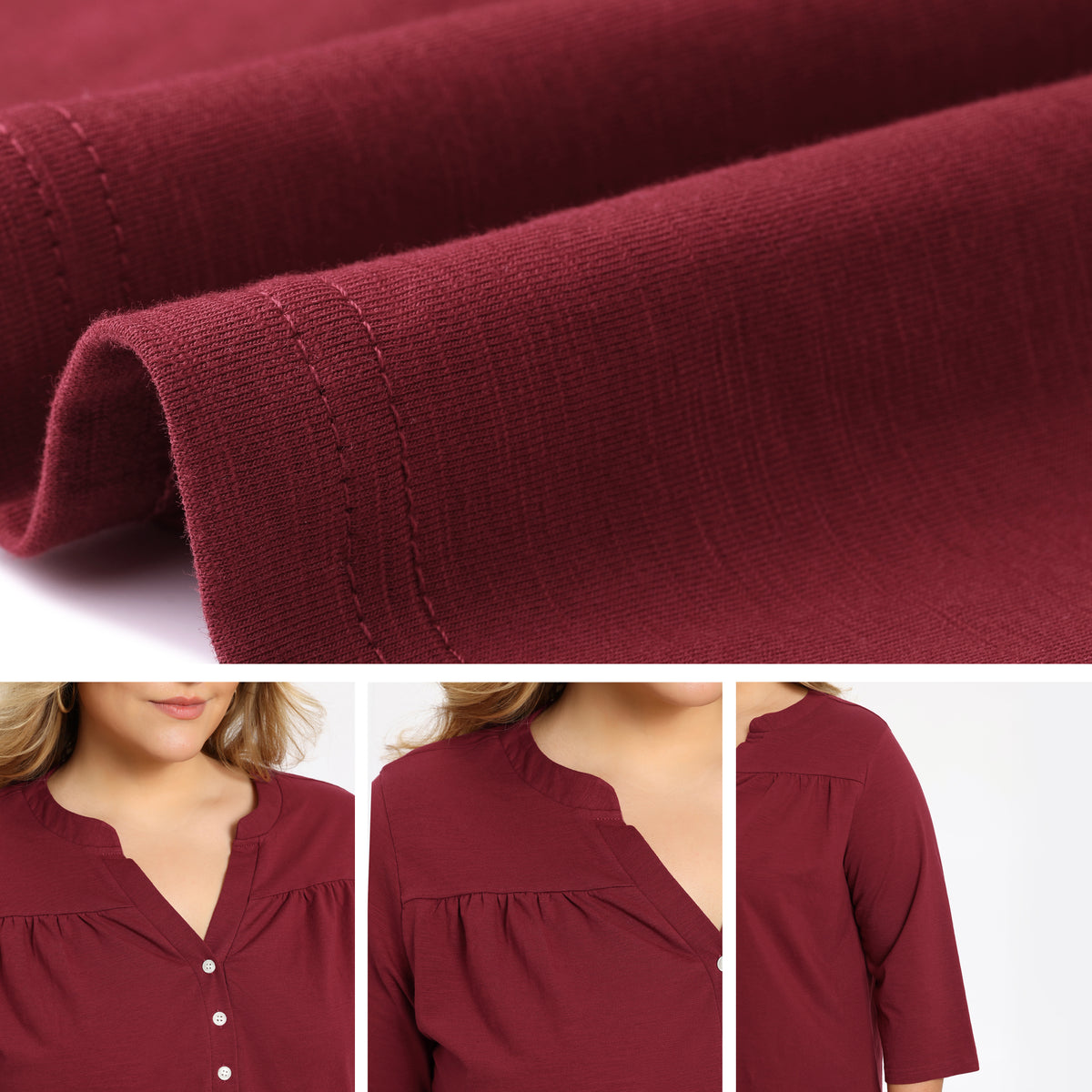 [PACK SALES] Women's Plus Size 2 Pieces Casual Tops Pleated Notch V Neck Button Front Blouses