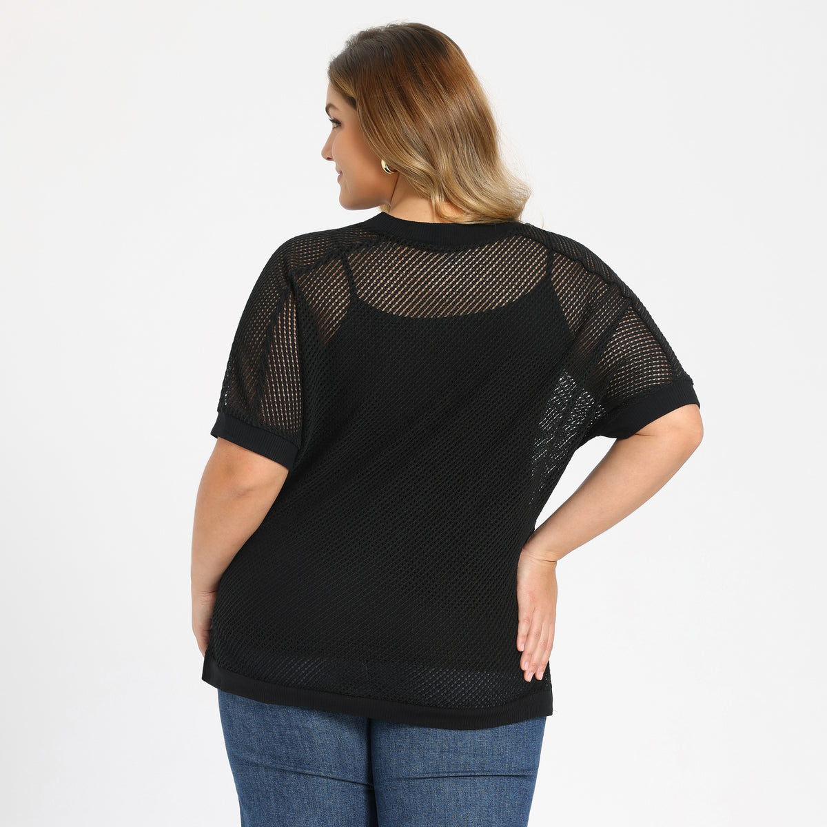 [PACK SALES] Women's Plus Size 2 Pieces Summer Tops Plaid Crochet Side Slit Half Sleeves V Neck Loose Waffle Knit Casual Blouses