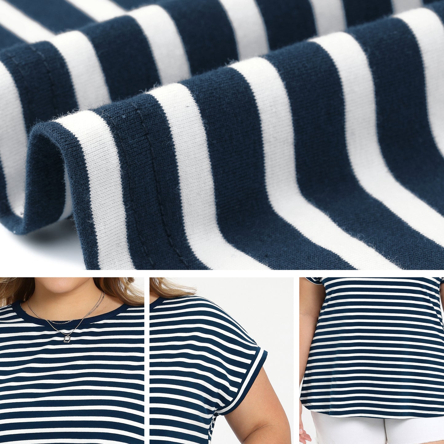 [PACK SALES] Women's Plus Size 2 Pieces Summer Tops Striped T-Shirts Plaid Casual Short Sleeve