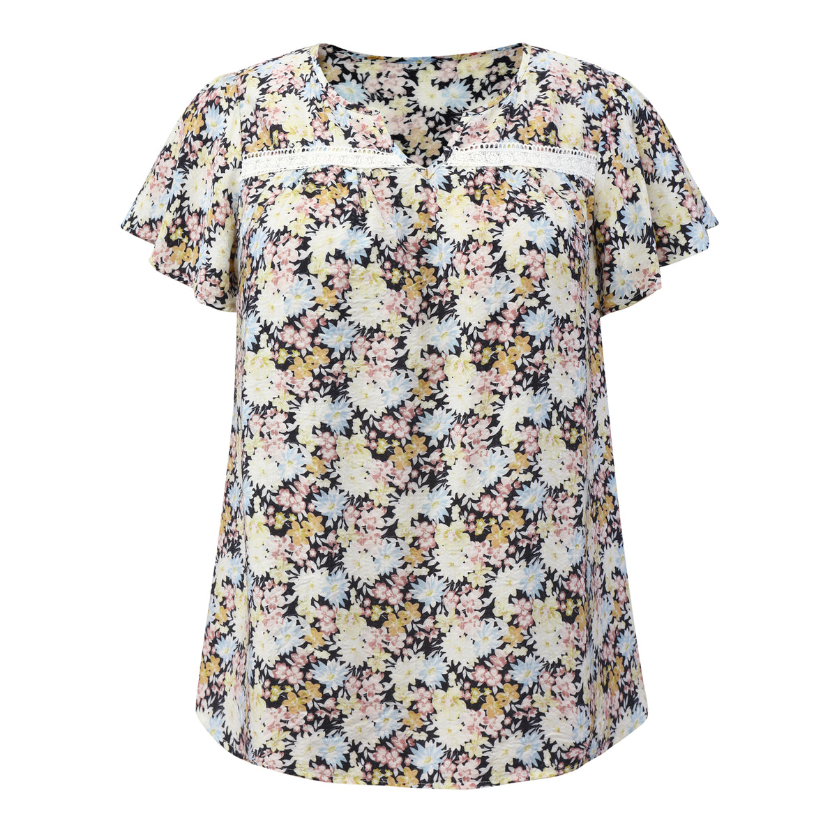 [PACK SALES] Women's Plus Size 2 Pieces Printed Blouse Notch V Neck Short Sleeves Summer Casual Tops