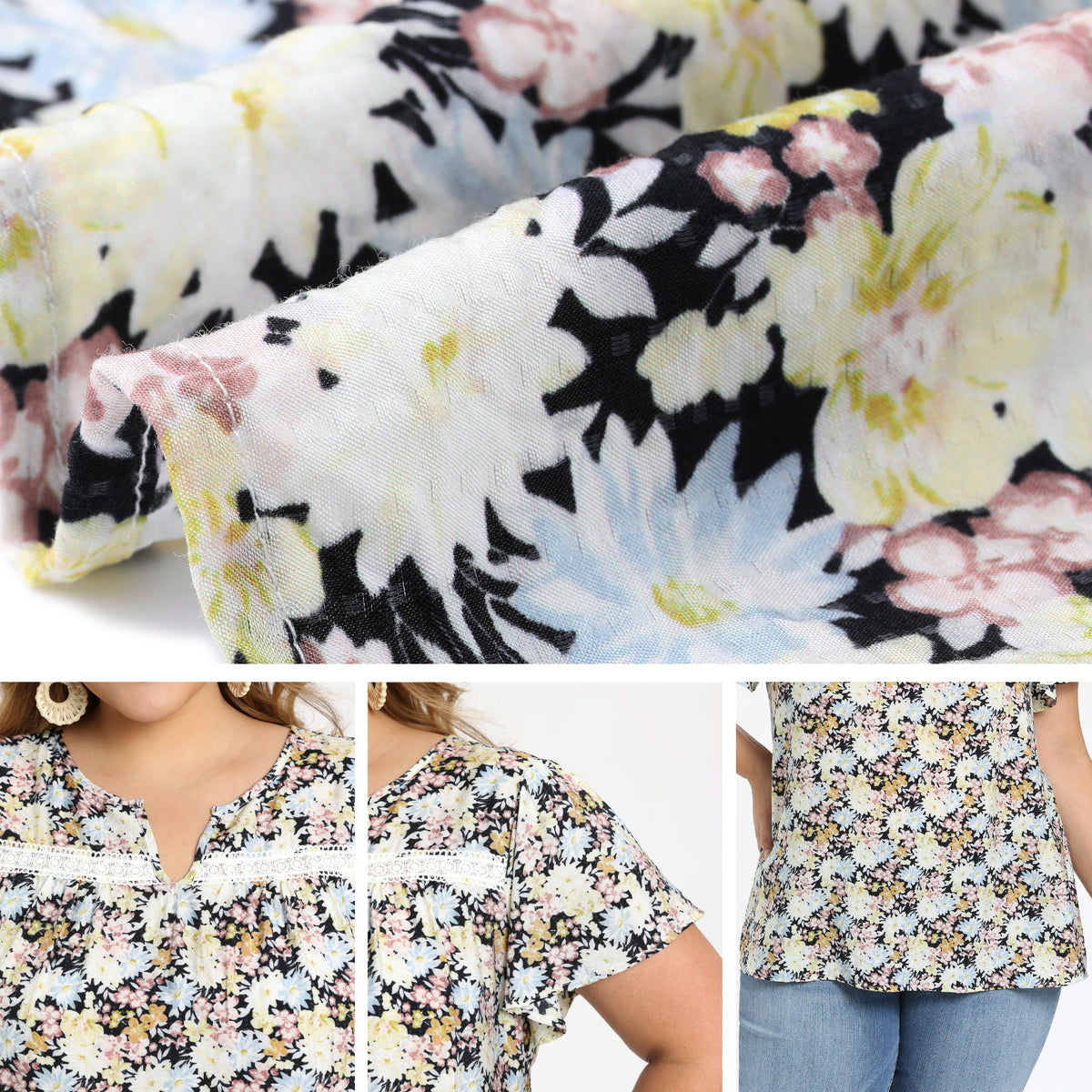 [PACK SALES] Women's Plus Size 2 Pieces Printed Blouse Notch V Neck Short Sleeves Summer Casual Tops