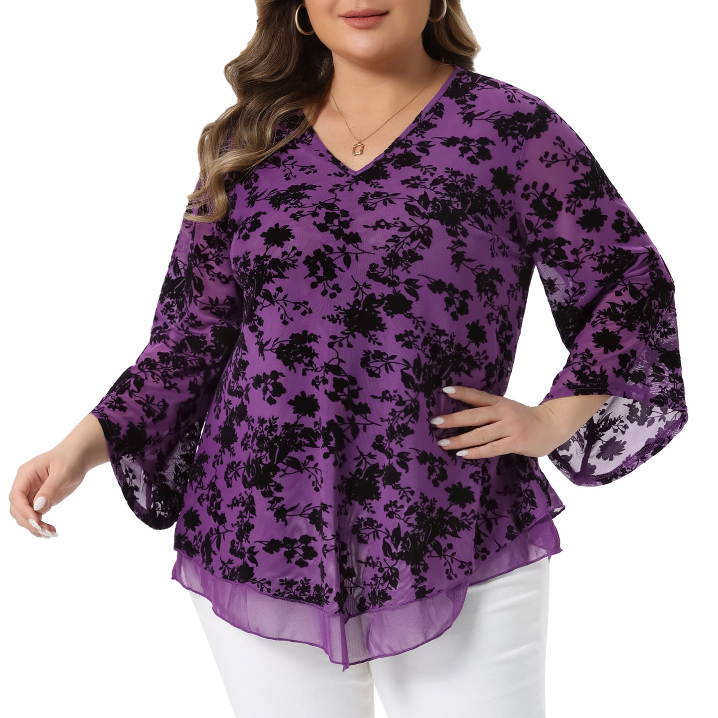 Women Plus Size Dressy Blouse Mesh Casual Flowy Tunic Tops