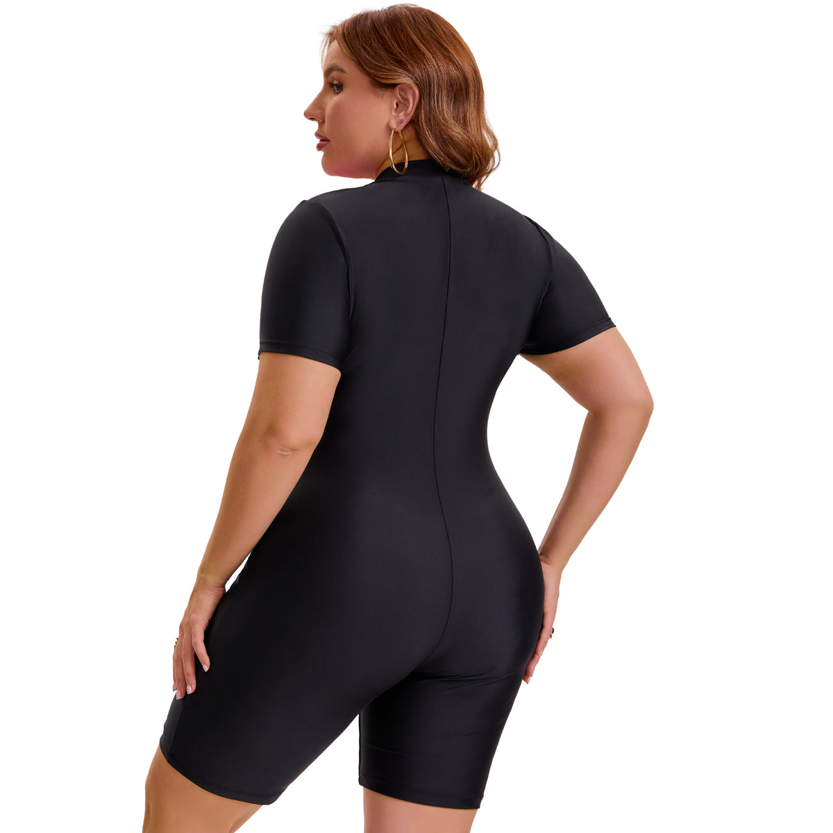 [PACK SALES] Women's Plus Size 2 Pieces Surfing Swimwear Boyleg Rash Guard Short Sleeves Half Zipper Beach Summer One-Piece Swimsuits