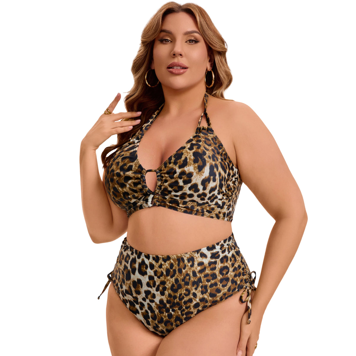 [PACK SALES] Women's Plus Size Two Sets Bikini Sets Halter Back Self Tie Curvy Cutout String Beach Pool Bathing Suit Swimsuit